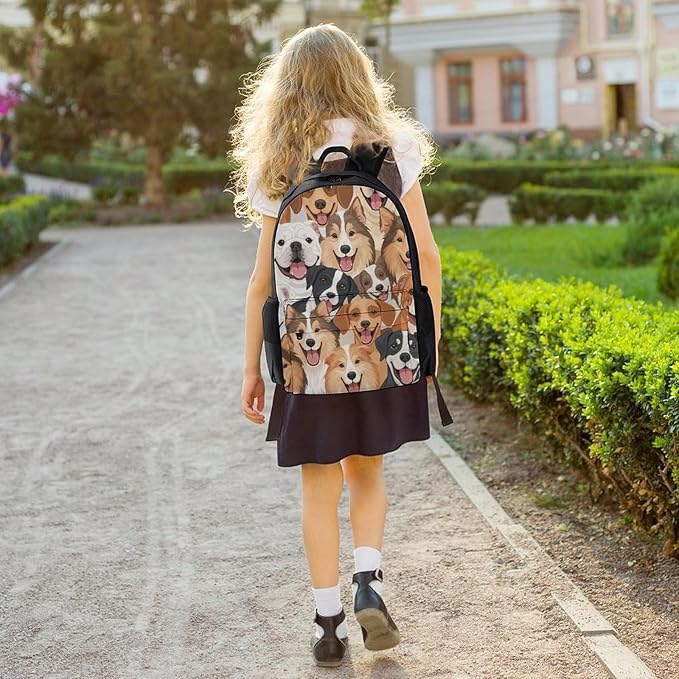 Women Men Polyester Husky Golden Retriever Tibetan Mastiff Dog Painting Casual Daypack Large Capacity Bookbag With Side Pockets for Sports Picnic Walking Cycling