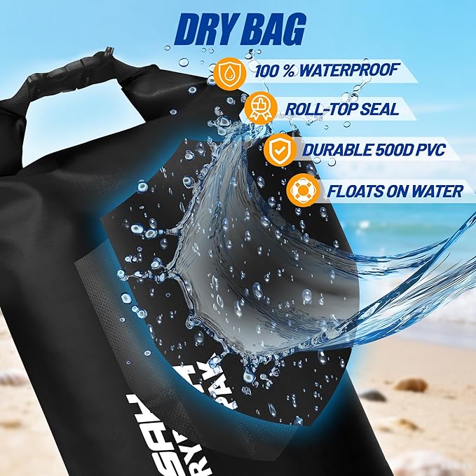 Waterproof Dry Bag, 5L/10L/20L/30L/40L Roll Top Lightweight Storage Backpack with Phone Case for Women & Men, Floating Waterproof Sack for Travel, Swimming, Kayaking, Paddle Board, Camping & Beach