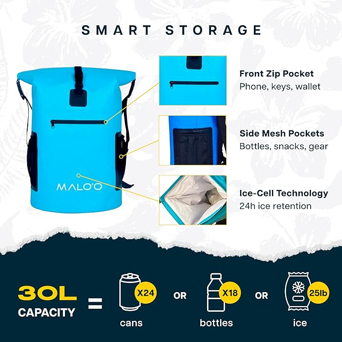Malo’o Pro Adventure Insulated Backpack Cooler, Leakproof Soft Cooler Backpack for Camping, Fishing, Hiking, Kayaking, Beach