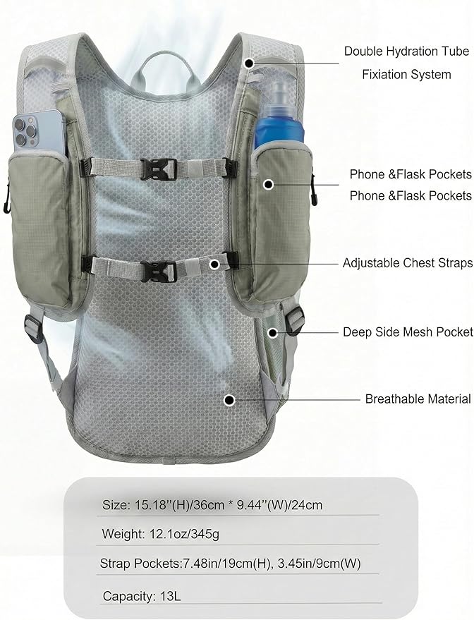 Hydration Hiking Backpack, Water Hiking Backpack, Hydration Backpack with 15l Water Bladder, Runinnng Backpack for Men Women for Cycling Campling