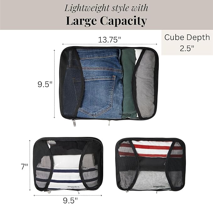 Baggallini Compression Cube 3-piece set - Lightweight Compression Packing Cubes for Travel