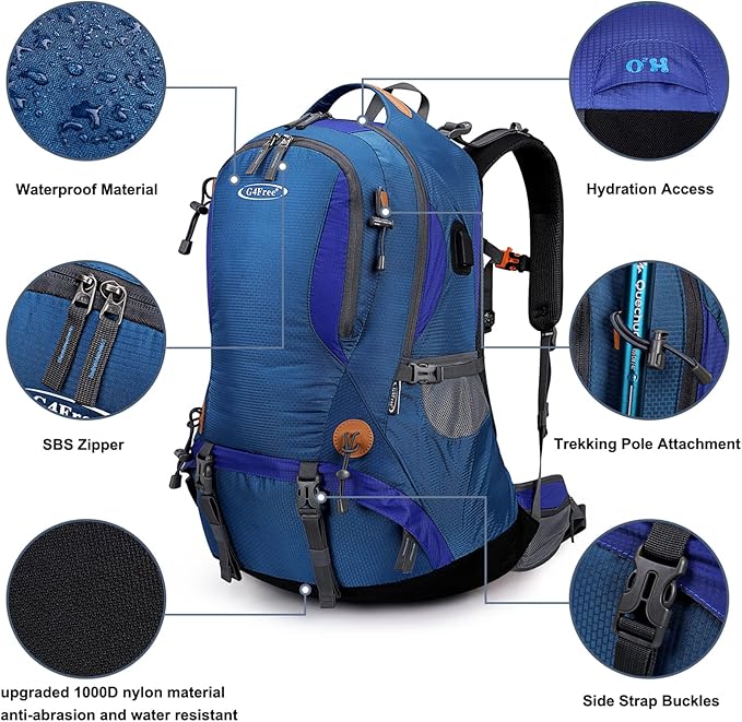 G4Free 50L Hiking Backpack Waterproof Daypack Outdoor Camping Climbing Backpack with Rain Cover for Men Women