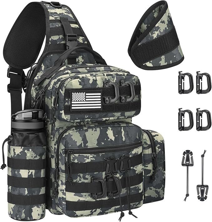 CVLIFE Tactical Sling Bag Backpack for Men Military Shoulder Sling Bag Molle Army Assault Detachable Tactical Bag with Bottle Holder Concealed Carry Daily Day Pack Work Bag for EDC Hiking, Shadowstand