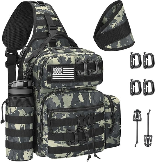 CVLIFE Tactical Sling Bag Backpack for Men Military Shoulder Sling Bag Molle Army Assault Detachable Tactical Bag with Bottle Holder Concealed Carry Daily Day Pack Work Bag for EDC Hiking, Shadowstand