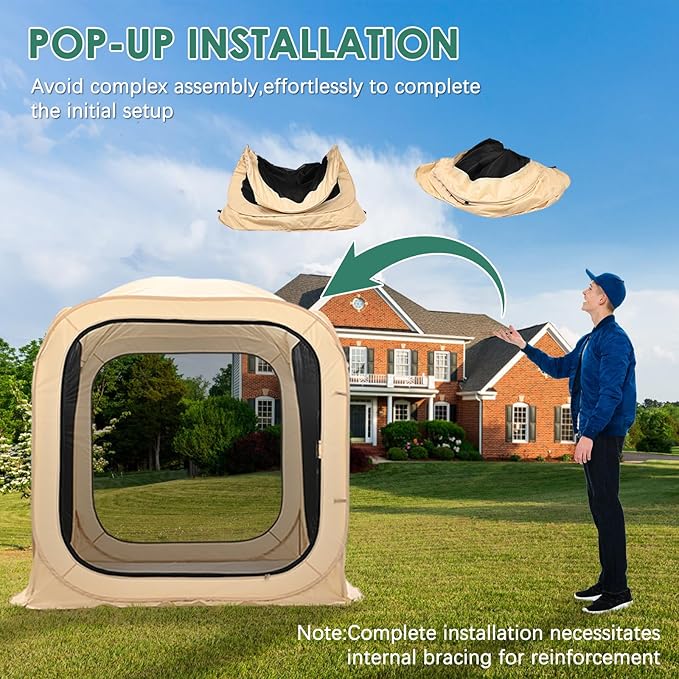 DoCred Screen House Tent Pop-Up, 6 x 6 FT Portable Screen Room Canopy Instant Screen with Carry Bag for Patio, Backyard, Deck & Outdoor Activities, Beige