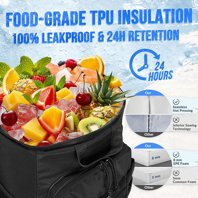 Cooler Backpack Insulated Camping Bag - AUTOWT 45 Can Soft Cooler Bag Large Capacity Leakproof with Widend Top Handle, Portable Beer Bags for Men Women Hiking Picnics Beach Travel