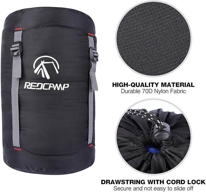 REDCAMP Nylon Compression Stuff Sack, 10L/17L/27L/40L Lightweight Sleeping Bag Compression Sack Great for Backpacking, Hiking and Camping,Blue/Yellow/Army Green/Black