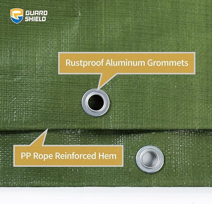 GUARD SHIELD Tarps Heavy Duty Waterproof 12x20 Feet Green Poly Tarp Cover Outdoor Thick UV Resistant Tarpaulin with Grommets 10mil (2-Pack)