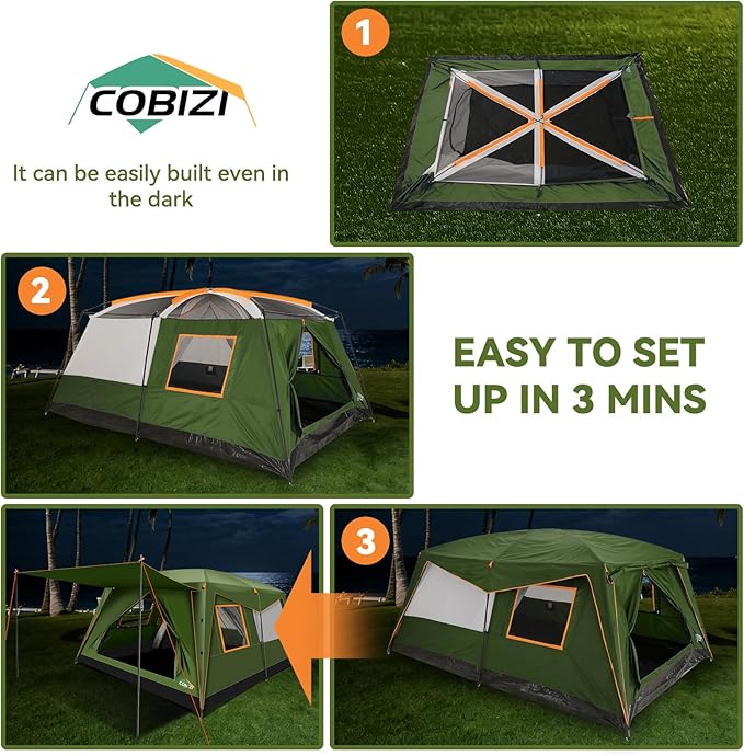 COBIZI 4-6-8-10 Person Camping Tent, Spacious Family Tents for Camping Ideal, Hiking, 3500mm Waterproof Double-Layer Windproof Tent for Hiking & Backpacking