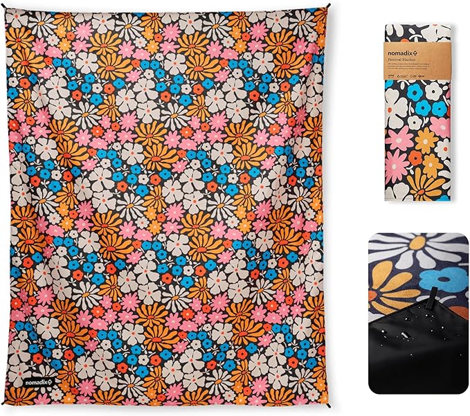 Nomadix Festival Blanket - Perfect for Picnics, Camping, & Lawn Seating - Plush Top & Water Resistant Base - Made with Post Consumer Recycled Materials - Hula Multi - 60x72