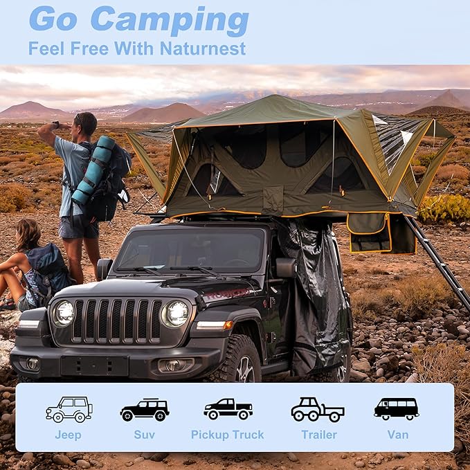 Naturnest Rooftop Tent, Great View Ventilation Light Weight Tent for 2 Person Camping, Waterproof Windproof UV-Resistant Blackout Privacy 4 Season Tent for Truck, Jeep, SUV, Van, Trailer - Andromeda