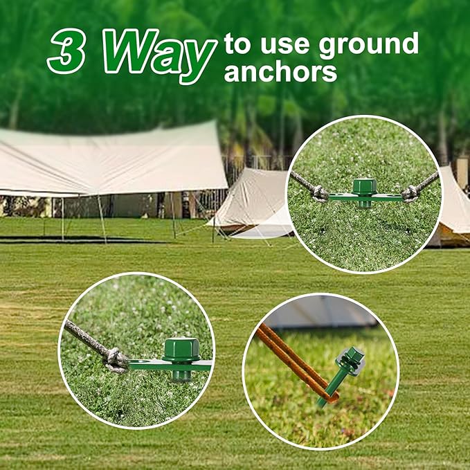 360° Adjustable Tent Stakes Heavy Duty Trampoline Stakes Dog Tie Out Stake 4 Pack Screw in with Protective Cover for Tent, Trampoline,Inflatable Christmas Decoration,Swing Sets 12 inch (4 X 12)