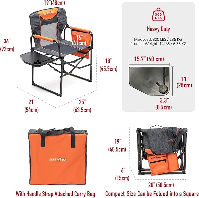 SUNNYFEEL Camping Directors Chair, Heavy Duty,Oversized Portable Folding Chair with Side Table, Pocket for Beach, Fishing,Trip,Picnic,Lawn,Concert Outdoor Foldable Camp Chairs