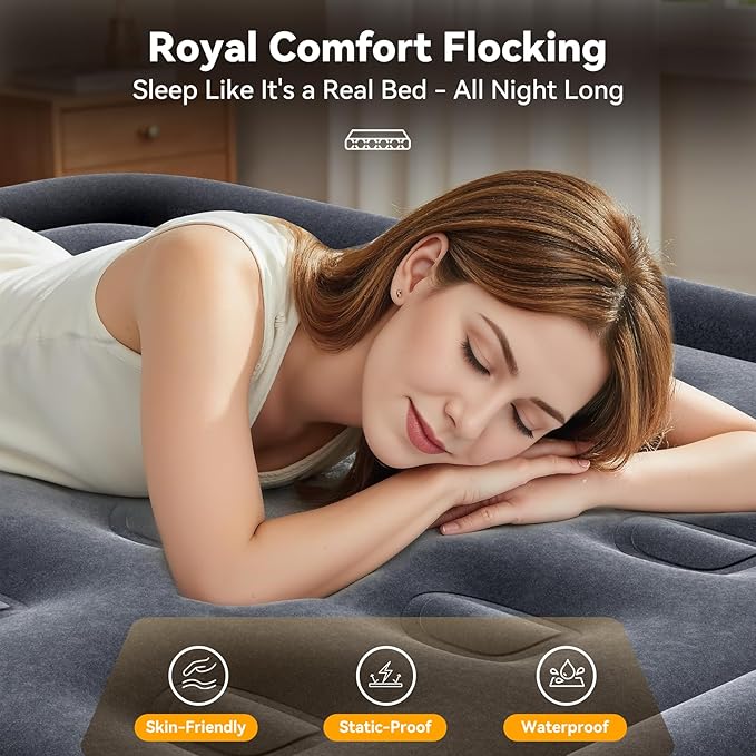 King Size Air Mattress with Built in Pump Raised,18’’King Air Mattress,Blow Up Mattress in 3 Mins,Self Inflatable Mattress for Camping,Floor&Travel,Portable Air Bed for Adults,750LB Max,Silver