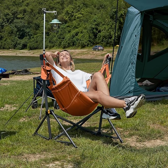 Timber Ridge Hammock Camping Chair with Adjustable Backrest, Heavy Duty Folding Hammock Chair Supports 300lbs, Portable Hammock Chair for Camping, Travelling and Patio, Orange