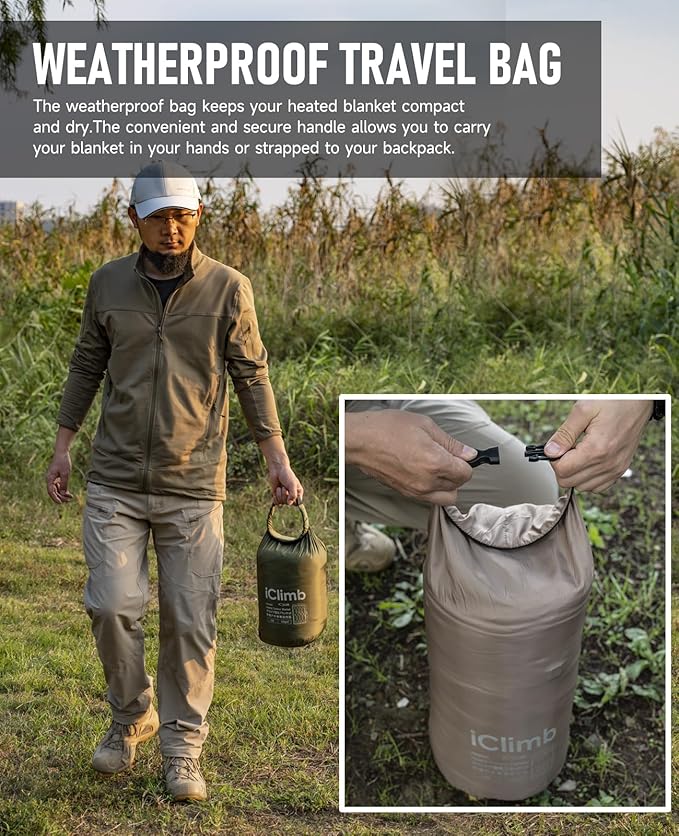 iClimb Heated Camping Blanket with Hood and Battery Pack (Green)