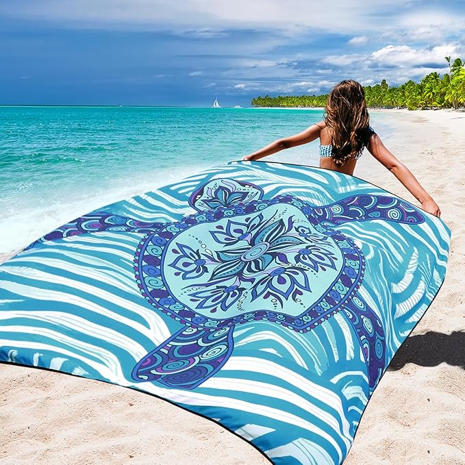 Beach Blanket, Sandproof Beach Mat, Waterproof Quick Drying Lightweight Outdoor Aztec Picnic Mat 79" X 83"/120"x108" for 2-8 Adults for Travel, Camping, Hiking