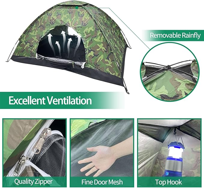 Sutekus Camping Tent Lightweight Backpacking Tent Camouflage Outdoor Equipment for Camping Hiking Biking Trip Upgraded Large Space