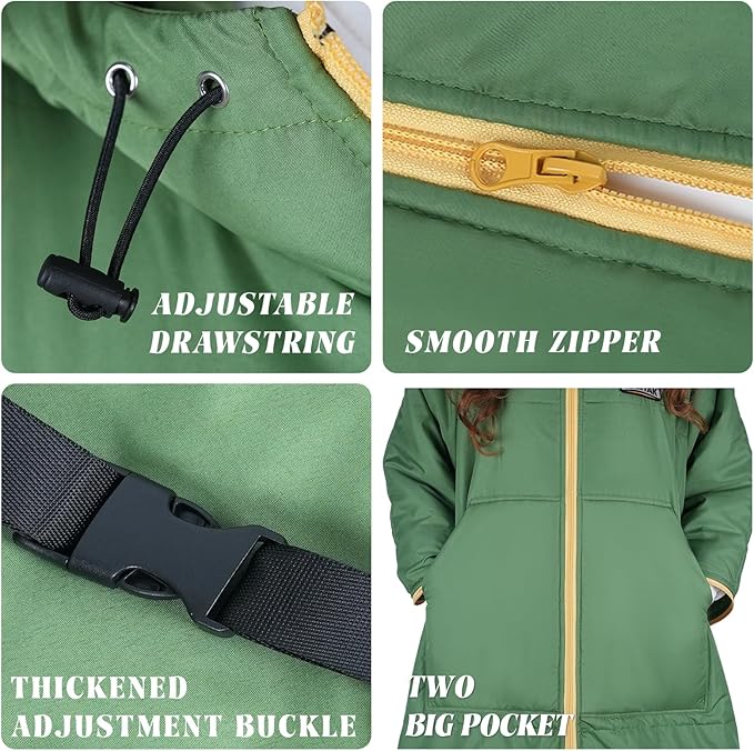 Hooded Poncho Blanket, Wearable Camping Blankets, Large Stadium Poncho Windproof & Water-Repellent, 75 * 55 inch, Portable & Warm, for Outdoor, Sports, Concerts, Travel, Picnic, Car, Survival, Hunting