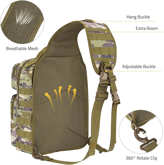CVLIFE Tactical Sling Bag Backpack for Men Military Shoulder Sling Bag Molle Army Assault Detachable Tactical Bag with Bottle Holder Concealed Carry Daily Day Pack Work Bag for EDC Hiking, Auriclash