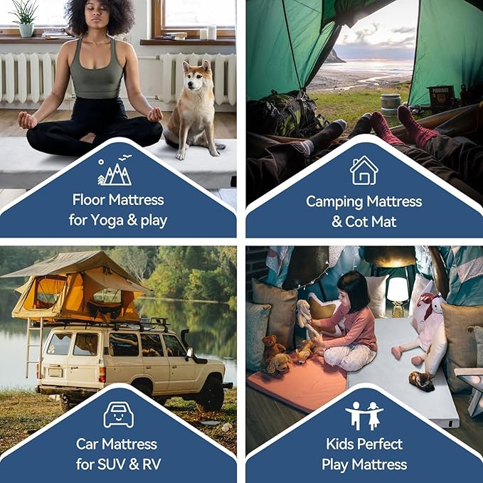 Memory Foam Camping Mattress,Portable Roll Up Sleeping Pad with Removable Waterproof Cover Travel Bag,Comfortable Tent Mattress Floor Sleeping Mats for Car Outdoor Travel CertiPUR-US Made in USA