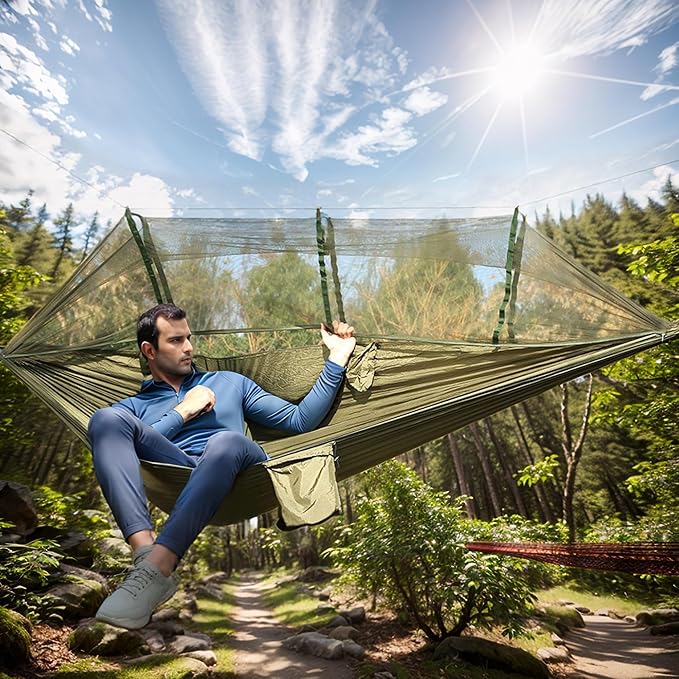 Camping Hammock, Portable Hammocks with Mosquito Net, Hammock Tent for Outside Hiking Travel Camping Gear Must Haves (Green)