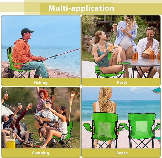 Shellwei 2 PCS Folding Camping Chair with Cupholder and Carry Bag Regular Size Colorful Breathable Portable Lightweight Lawn Chair with Side Pocket for Fishing Hiking Beach Outdoor Activity