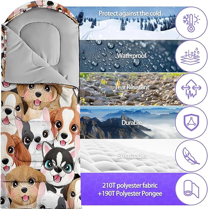 Sleeping Bags for Adults Youth Kids,3D Printing Camping Sleeping Bag for Girls Boys Lightweight Waterproof Cold/Warm Weather Sleeping Bag for 3 Seasons