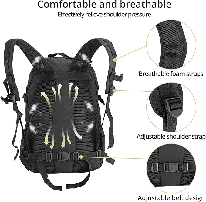 Anbte 40 L Waterproof Lightweight Tactical Backpack, MOLLE System, Comfortable Design for Camping, Hiking, Cycling & Travel, Durable Outdoor Day Pack for Men & Women (Black)
