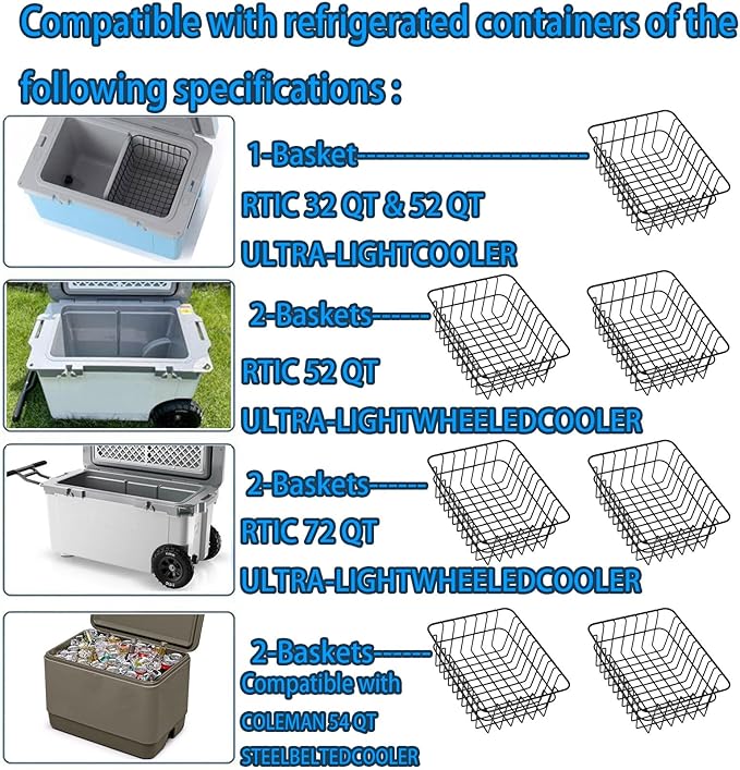 Cooler Basket for RTIC 32 QT Ultra-Light Coolers, Stainless Steel Storage Dry-Goods Basket, Keep Smaller Items Dry-Goods Basket, Compatible with Rtic Ice, Dividers, Locks RTIC Cooler Accessories etc.