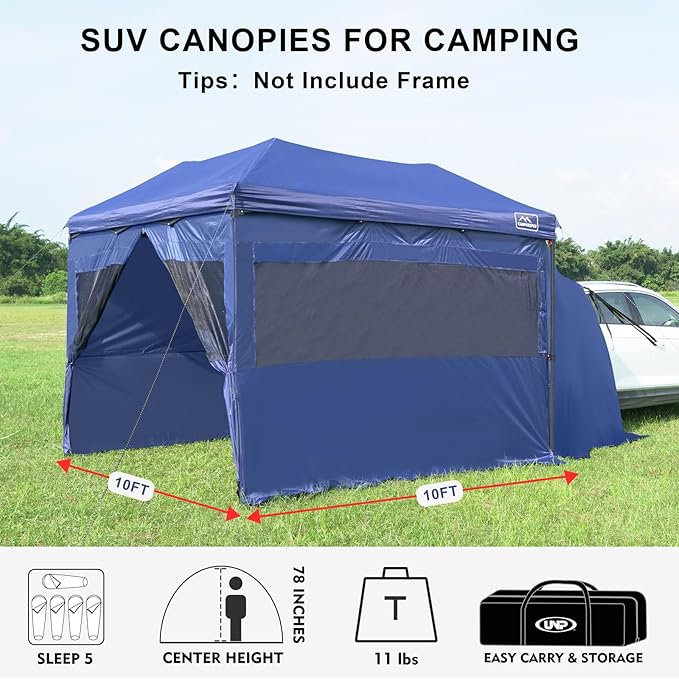 KAMPKEEPER 5pcs Sidewalls for 10X10 Commercial Instant Canopy Tent, Converts Canopies into Tent for Camping with Removable SUV Tailgate (Canopy Pole/Shelter NOT Included) (Blue)