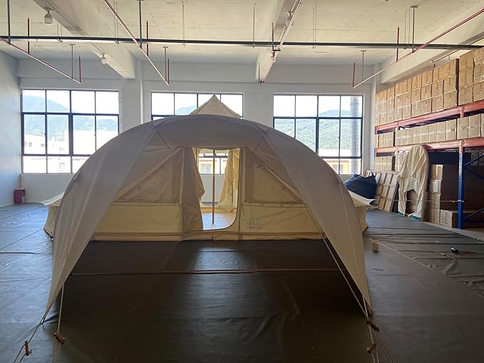 6 Persons Canvas Tent Bell Tent Glamping,4 Seasons Yurt Tent for Camping, Heavy Cotton Canvas Tent for Family Camping,Outdoor Hunting,or Party Tent. Durable, 2 in 1,2 Doors Bell Tent