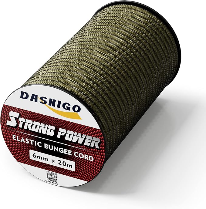 Elastic Bungee Shock Cord 3-8mm (Army Green, 3/16'' x 66FT)