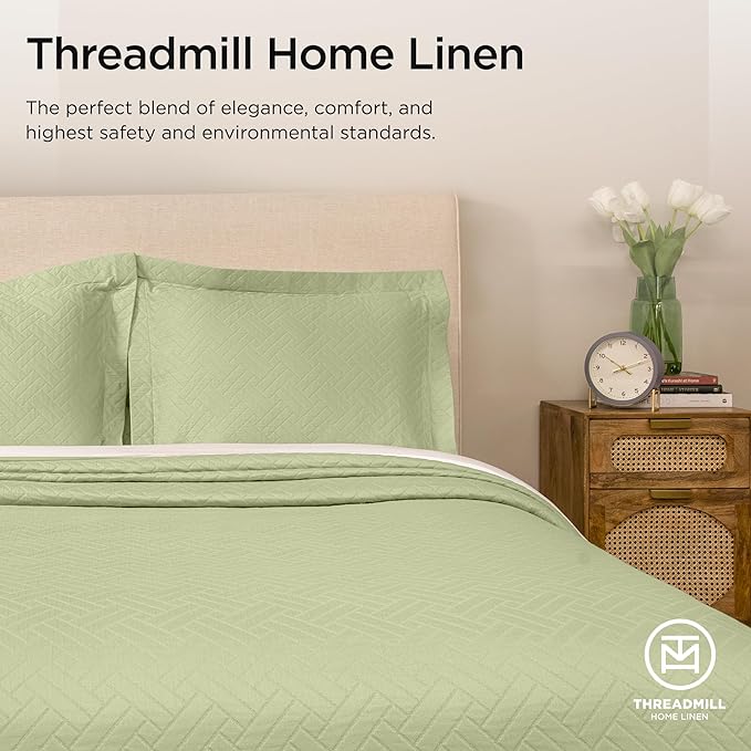 Threadmill Luxury Cotton Blankets for King Size Bed | All-Season Cozy 100% Cotton King Blanket | Criss Cross Soft & Lightweight Coverlet fits California King Size Bed, 104x92 | Sage Green