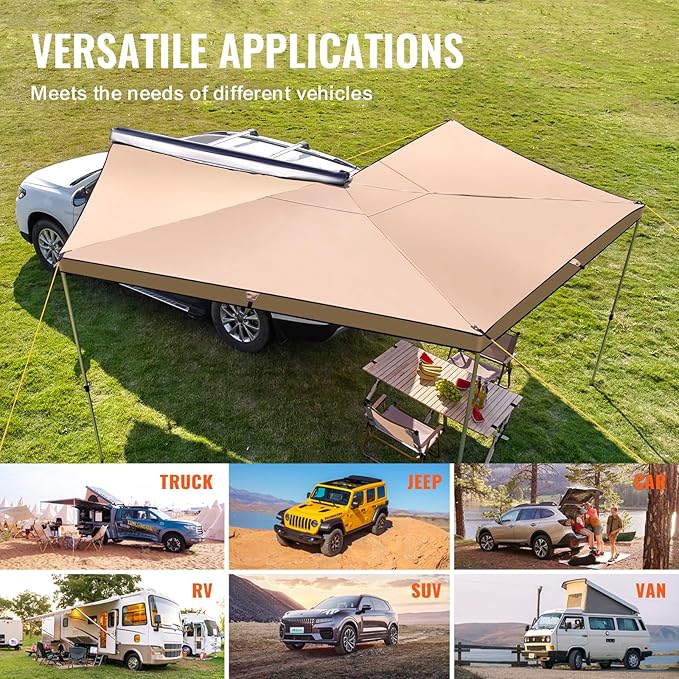 VEVOR 270 Degree Awning, Ultimate Sun Protection Vehicle Awning, Waterproof UV50+ Car Side Awnings with Carry Bag, All-Weather Free-Standing Overland Awnings Car Shelter for SUV Van Truck Camping