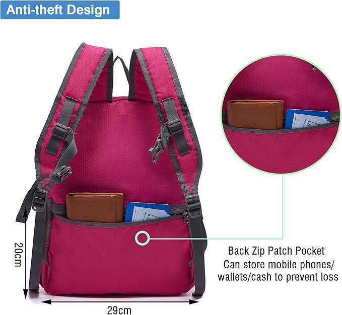 YZAOLL 20L Small Hiking Backpack Lightweight Day Packs, Packable Backpack for Women Men Travel Camping Vacation,Rose