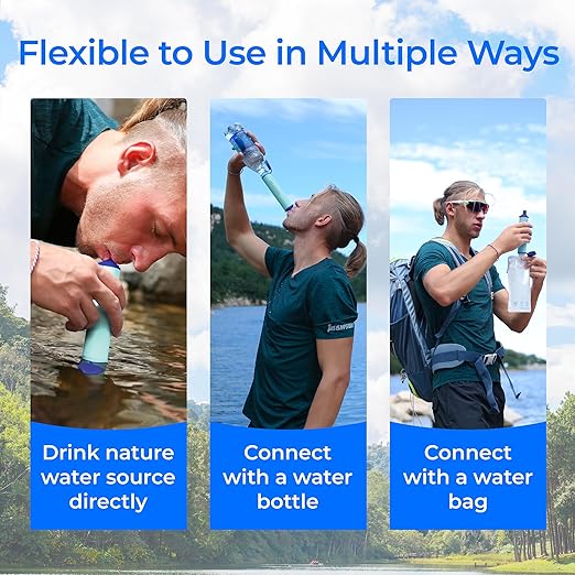 Waterdrop Water Filter Straw, Water Purifier Survival for Camping, Travel, Backpacking and Emergency Preparedness, Water Filtration System Survival, 4 Pack, Light Blue
