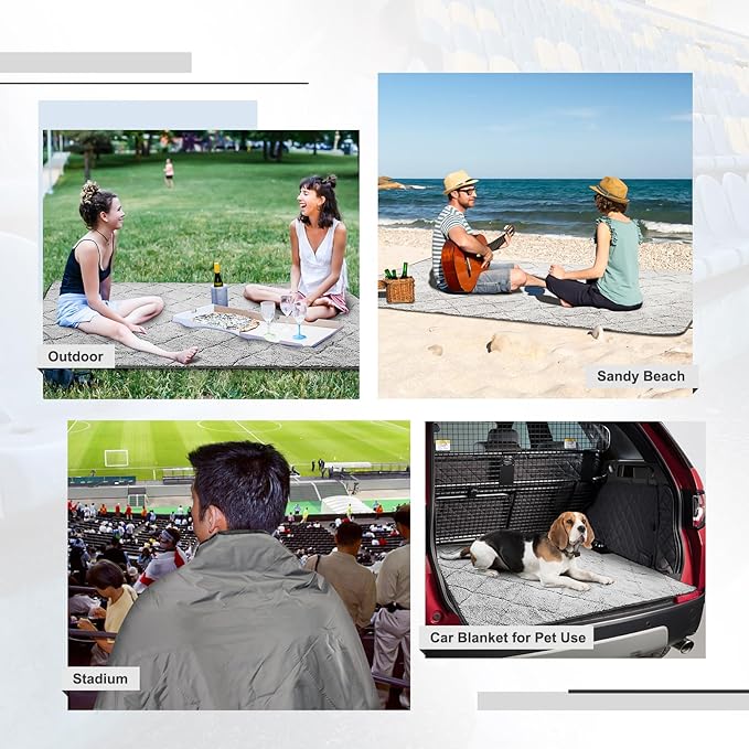 Sherpa Warm Outdoor Camping Blanket - Waterproof Stadium Blanket for Cold Weather, Camp, Sports Mom and Concert - Camping Quilt 80" X 58" (Gray)