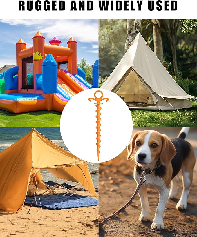 Christmas Inflatables Decoration Ground Stakes, Beach Umbrella Sand Anchor, Heavy Duty Plastic Grounding Screw In Tent Spikes, Outdoor and Yard Camping Canopy Stake Pole, Spiral Peg, 9" 20 pcs