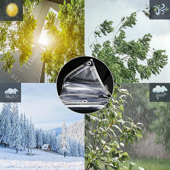 9' X 12' Outdoor Clear Tarp Curtain Waterproof Wind-Proof 0.35mm Transparent Vinyl Tarp for Patio Pergola Garden Canopy Rainproof Anti-Tear PVC Thick Cover with Grommets
