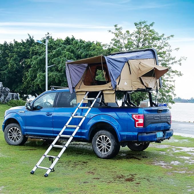 WOLFSTORM Rooftop Tent,Pickup Truck-Tent,Fit for Universal Hard Shell Roof Top,Outdoor Camping Rooftop Waterproof Tent with Ladder and Sunroof Off-Road for 2-3 Adults (Khaki)