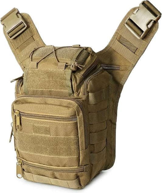 Tactical Backpack for Men，Military Sport Bag Pack Sling Shoulder Backpack Tactical Crossbody Bag EDC Molle Assault Range Bag Chest Pack for Hiking Camping Outdoor - Khaki