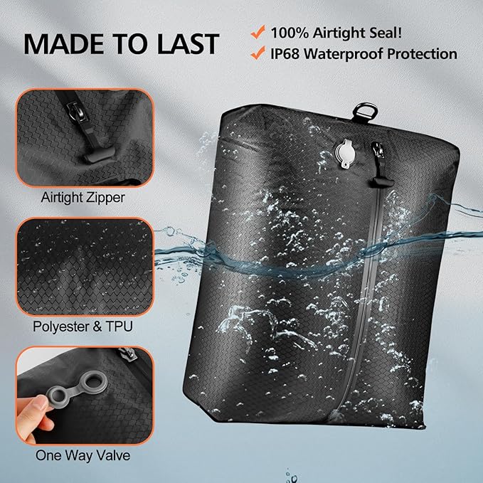 Travel Vacuum Bags with Wireless Pump,IP67 Waterproof,Tear-Resistant Vacuum Packing Cubes,Reusable Compression Bags for Travel for Hiking & Camping,Suitcase，Home Storage(2Pack+Pump)