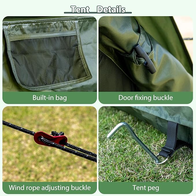 Inflatable Camping Tent with Hand Pump Waterproof Outdoor Blow up Tent Oxford 4 Season Air Tent Cabin House with Mesh Windows & Door 12sq/6sq Green