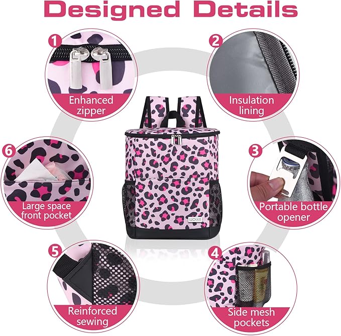 Wolka Cooler Backpack 30 Cans,Portable Backpack Coolers Insulated Leak Proof,Waterproof Soft Sided Cooler Bag for Travel,Beach,Camping,Picnic,Lunch Backpack for Women (Pink)