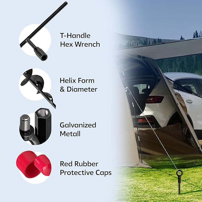 Ground Anchor Heavy Duty 18 inch - Earth Anchor Screw in Kit 4 Pack - Tie Down Swing Set Anchors - Auger Spiral Trampoline Stakes High Wind - Camping Carport Canopy Tent Stakes for Tree Shed Sand