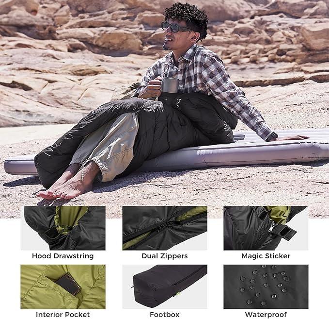 ATEPA Elements 450 Down Sleeping Bag for Adults, 700FP 42.8℉ Recycled Mummy Cold Weather Ultralight 3 Season Compact Packable Sleeping Bag with 15D Nylon Shell for Backpacking Camping Hiking