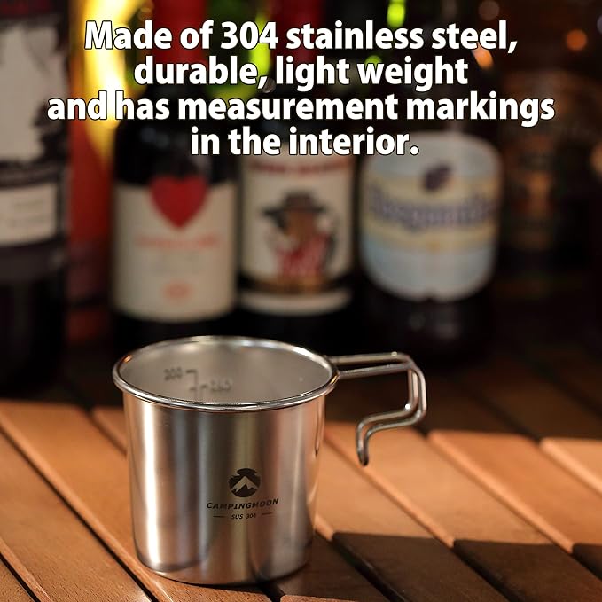 CAMPINGMOON 7oz Mug Cup Stackable 304 Stainless Steel Small Little Camping Beer 210ml S-190 (4pcs set/w bag)