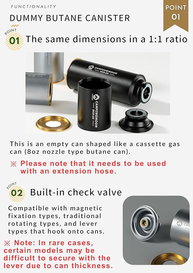 CAMPINGMOON Butane Stove Adapter w/Cassette Gas Can Shape for Standard Camping Canister with EN417 Lindal Valve Small Propane Tank BKCB-250 (Gas not included)