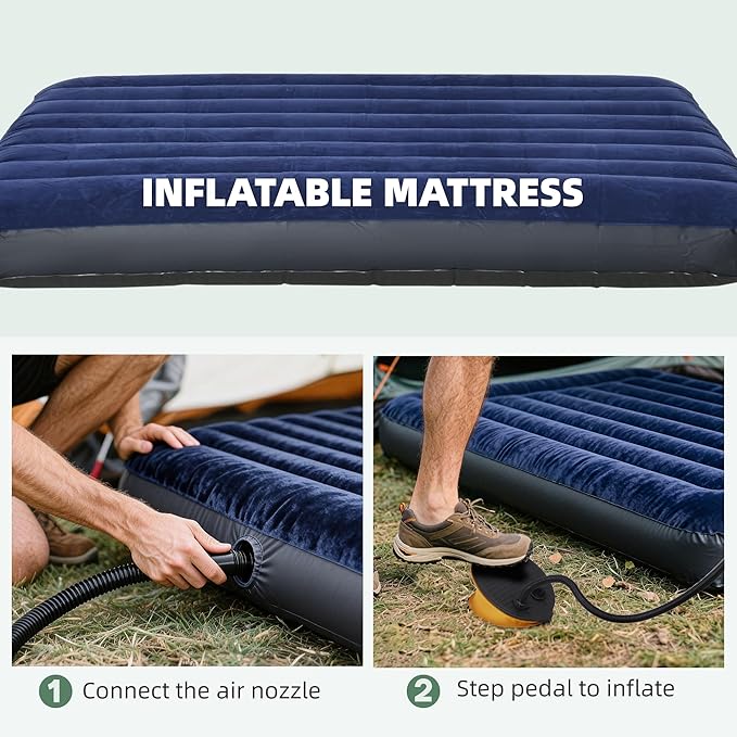 Outsunny Camping Tent Cot, Folding Tent Cot Combo with Mattress, Pillow, Sleeping Bag, Roller Carrying Bag, Off Ground Travel Camp Cot for Hiking, Backpacking